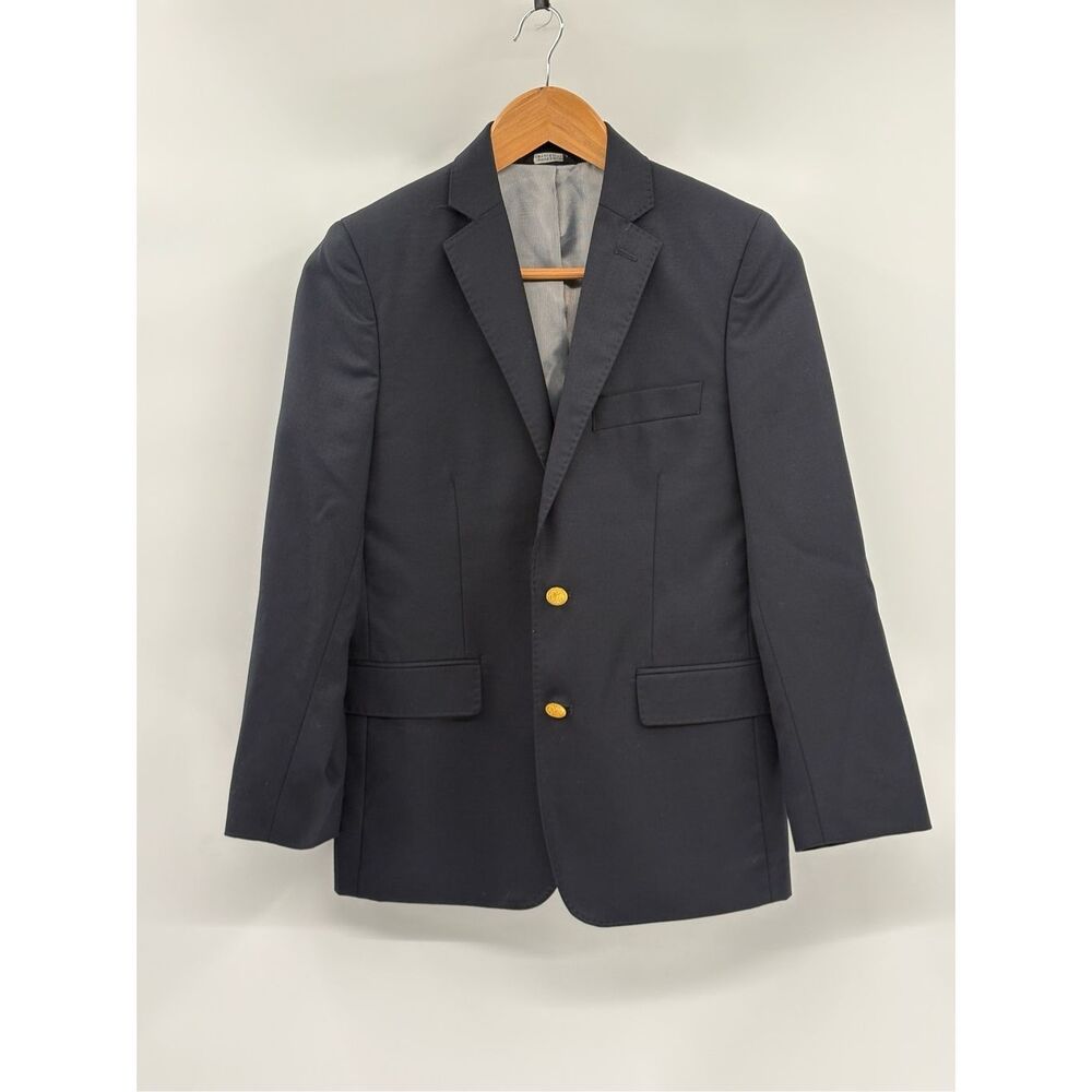 Ike Behar Suit Jacket Blazer Gold Button Kids Boys Size 14 Navy Blue Wool Blend